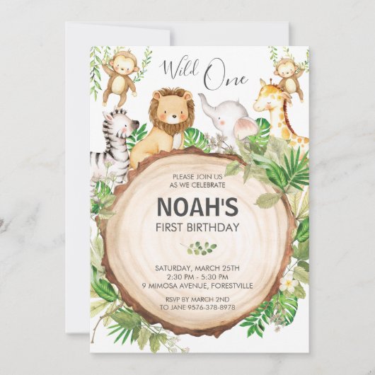 Schattige Oerwoud Dieren 1e Verjaardag Wild One Gr Kaart (Voorkant)