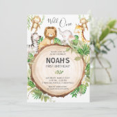 Schattige Oerwoud Dieren 1e Verjaardag Wild One Gr Kaart (Staand voorkant)