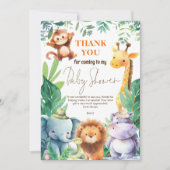 Schattige Oerwoud Dieren Baby shower Dank u Kaart (Voorkant)