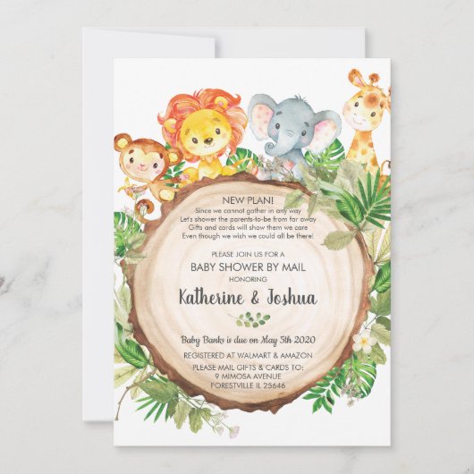 Schattige Oerwoud Dieren Baby shower per Mail Gree Kaart (Voorkant)