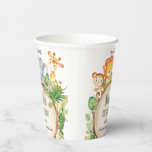 Schattige Oerwoud Dieren Groen 1e Verjaardag Wild  Papieren Bekers (Rechts)