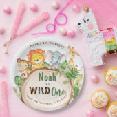 Schattige Oerwoud Dieren Groen 1e Verjaardag Wild  Papieren Bordje (Feest)