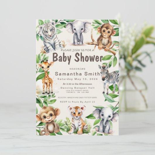 Schattige Oerwoud Dieren Groen Baby Shover Kaart (Staand voorkant)