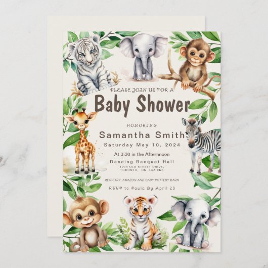 Schattige Oerwoud Dieren Groen Baby Shover Kaart (Voorkant / Achterkant)