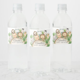 Schattige Oerwoud Dieren Groen Baby shower Waterfles Etiket