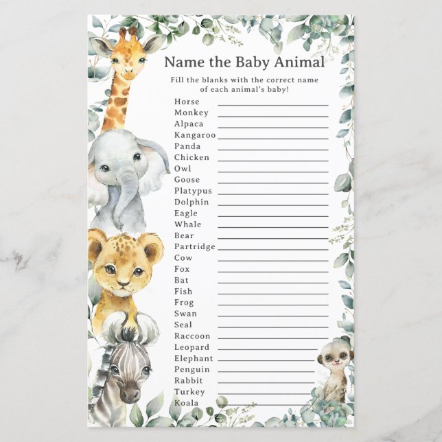 Schattige Oerwoud Dieren Groen Naam Baby Dier Game (Voorkant)