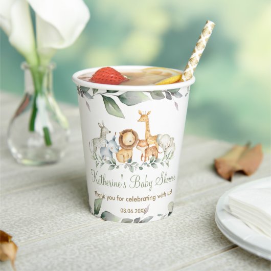 Schattige Oerwoud Dieren Groen Neutraal Baby showe Papieren Bekers (Insitu)
