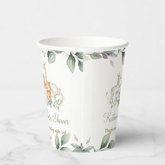 Schattige Oerwoud Dieren Groen Neutraal Baby showe Papieren Bekers (Rechts)