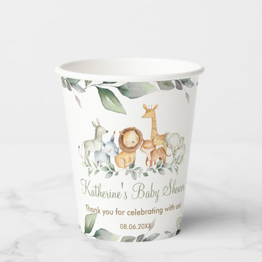 Schattige Oerwoud Dieren Groen Neutraal Baby showe Papieren Bekers (Voorkant)