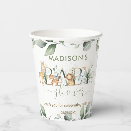 Schattige Oerwoud Dieren Groen Neutraal Baby showe Papieren Bekers (Achterkant)