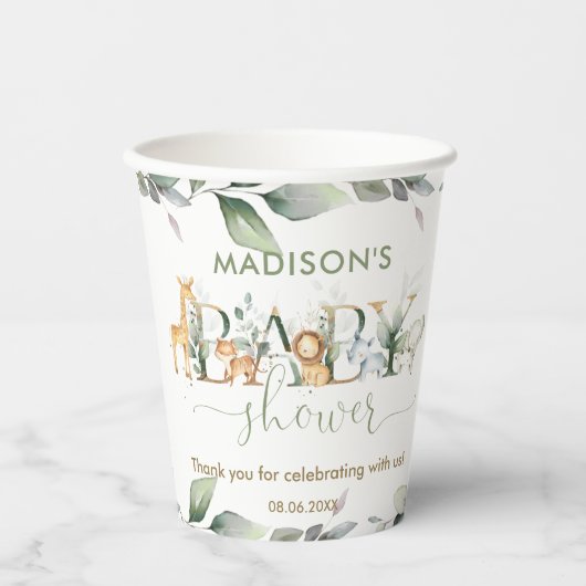 Schattige Oerwoud Dieren Groen Neutraal Baby showe Papieren Bekers (Voorkant)