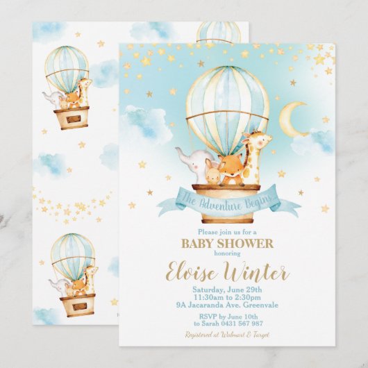 Schattige Oerwoud Dieren Hete Luchtballon Baby sho Kaart (Voorkant / Achterkant)