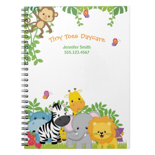 Schattige Oerwoud Dieren Kinderdagverblijf Notitieboek (Voorkant)