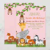 Schattige Oerwoud Dieren Meisje Verjaardagsfeestui Kaart (Voorkant / Achterkant)