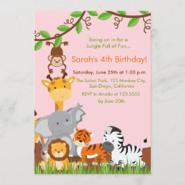 Schattige Oerwoud Dieren Meisje Verjaardagsfeestui Kaart