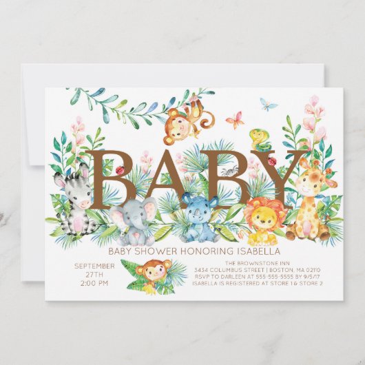 Schattige Oerwoud Dieren Neutraal Baby shower Uitn Kaart (Voorkant)