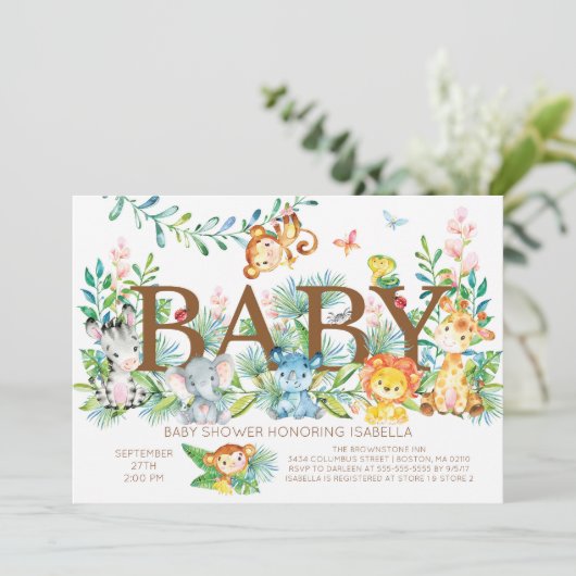 Schattige Oerwoud Dieren Neutraal Baby shower Uitn Kaart (Staand voorkant)