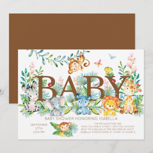 Schattige Oerwoud Dieren Neutraal Baby shower Uitn Kaart (Voorkant / Achterkant)