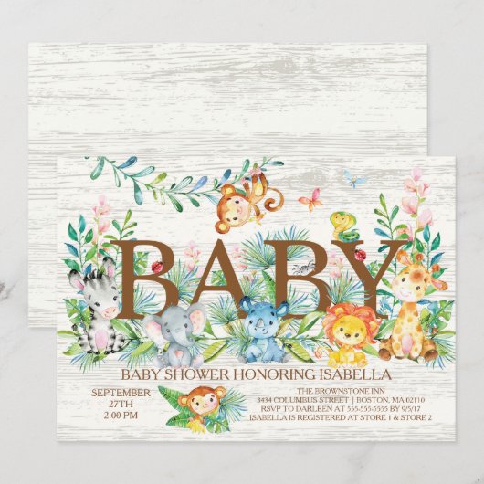 Schattige Oerwoud Dieren Neutraal Baby shower Uitn Kaart (Voorkant / Achterkant)