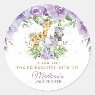 Schattige Oerwoud Dieren Paarse Bloemen Dank u Fav Ronde Sticker