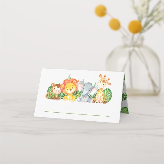 Schattige Oerwoud Dieren Safari 1e Verjaardag Groe Plaatskaartje (Voorkant)