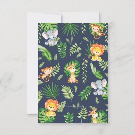 Schattige Oerwoud Dieren Safari 1e Verjaardagsfees Bedankkaart (Achterkant)