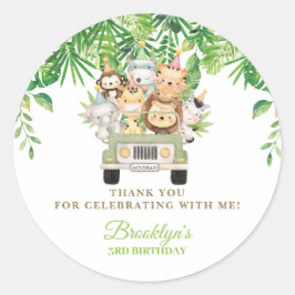 Schattige Oerwoud Dieren Safari Auto Verjaardagsgu Ronde Sticker