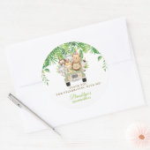 Schattige Oerwoud Dieren Safari Auto Verjaardagsgu Ronde Sticker (Envelop)