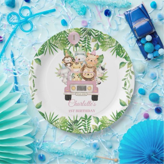 Schattige Oerwoud Dieren Safari Avontuur Auto Verj Papieren Bordje (Feest)