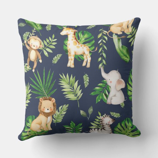 Schattige Oerwoud Dieren Safari Groen Jongenskweke Kussen (Achterkant)