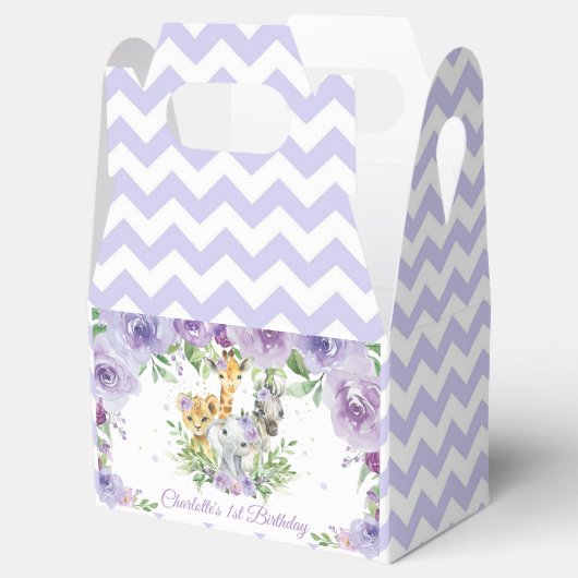 Schattige Oerwoud Dieren Safari Paarse Bloemen Dan Bedankdoosjes (Geopend)