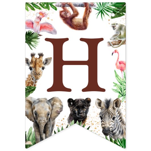 Schattige Oerwoud Dieren Safari Verjaardag Vlaggetjes (Tweede vlag)