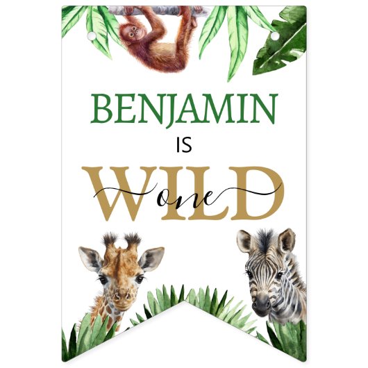 Schattige Oerwoud Dieren Safari Verjaardag Vlaggetjes (Eerste vlag)