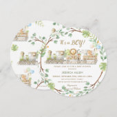 Schattige Oerwoud Dieren Train Greenery Baby showe Kaart (Voorkant / Achterkant)