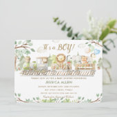 Schattige Oerwoud Dieren Train Greenery Baby showe Kaart (Staand voorkant)