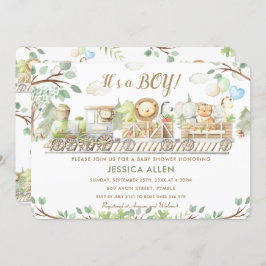 Schattige Oerwoud Dieren Train Greenery Baby showe Kaart