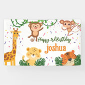 Schattige oerwoud dierenfeest Happy Birthday banne Spandoek (Horizontaal)