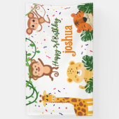 Schattige oerwoud dierenfeest Happy Birthday banne Spandoek (Verticaal)