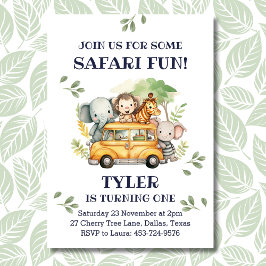 Schattige Oerwoud Dierensafari 1e Verjaardagsfeest Kaart