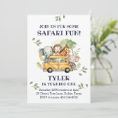 Schattige Oerwoud Dierensafari 1e Verjaardagsfeest Kaart (Staand voorkant)