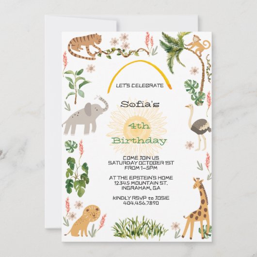 Schattige Oerwoud Dierenverjaardag Kaart (Voorkant)