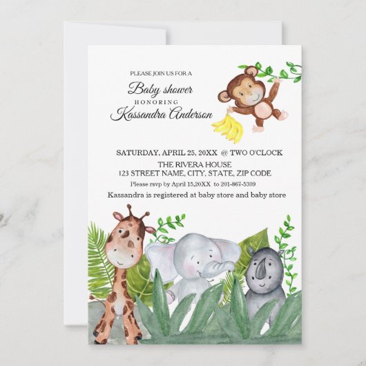 Schattige Oerwoud Dierlijk Baby shower Kaart (Voorkant)