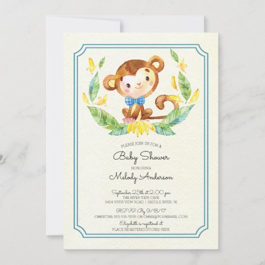Schattige Oerwoud Monkey Boys Baby shower Uitnodig Kaart (Voorkant)