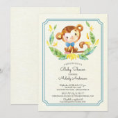 Schattige Oerwoud Monkey Boys Baby shower Uitnodig Kaart (Voorkant / Achterkant)