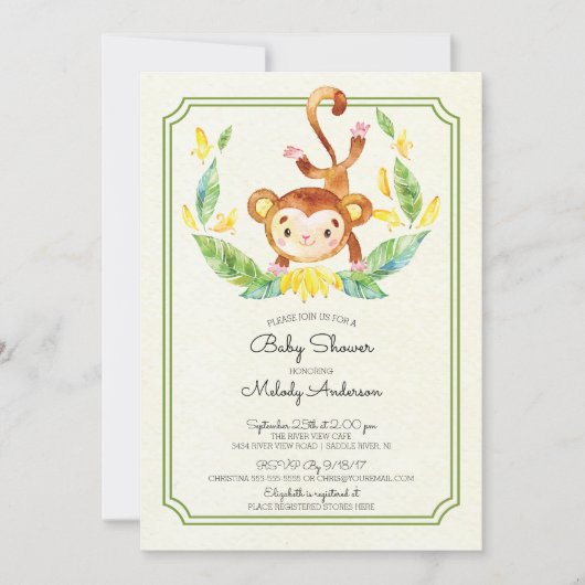 Schattige Oerwoud Monkey Neutral Baby shower Invit Kaart (Voorkant)