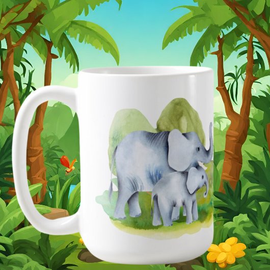 schattige oerwoud olifant voegt monogram toe koffiemok