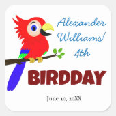 Schattige Oerwoud Parrot Bird Kind verjaardagsfees Vierkante Sticker (Voorkant)