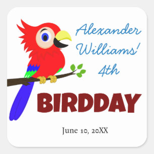 Schattige Oerwoud Parrot Bird Kind verjaardagsfees Vierkante Sticker