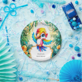 Schattige Oerwoud Parrot Verjaardag Papieren Bordje