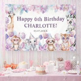 Schattige Oerwoud Partij Dieren Safari Verjaardag  Spandoek